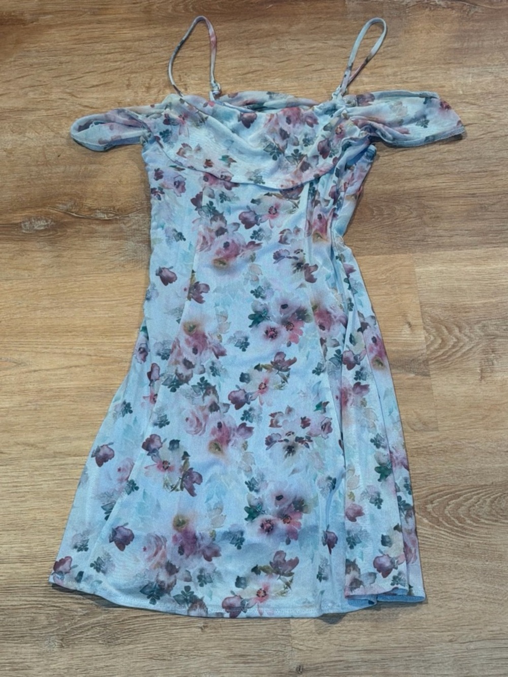RSQ Light Blue Floral Off-Shoulder Mini Dress
